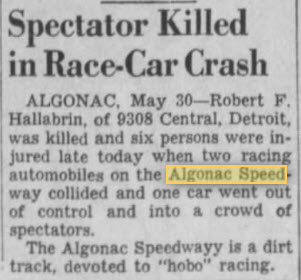 Algonac Speedway - May 3 1941 Article About Accident (newer photo)